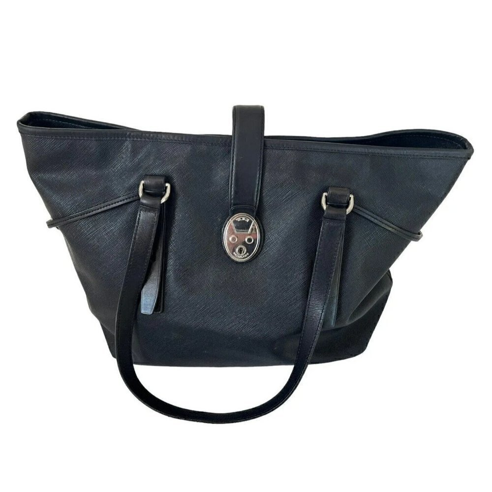 Tumi Villa Black Saffiano Leather Lock Front Tote Bag 73127D2